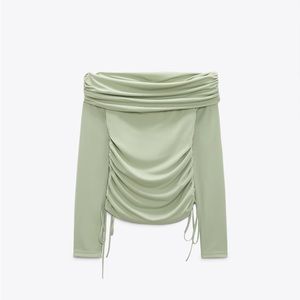 Zara ruched off the shoulder long sleeve top